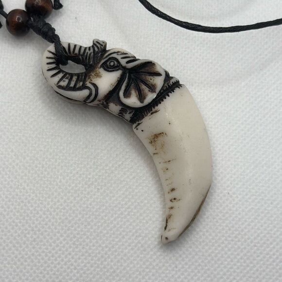 NWOT Wood and resin elephant tusk pendant and wax cord - Picture 2 of 5